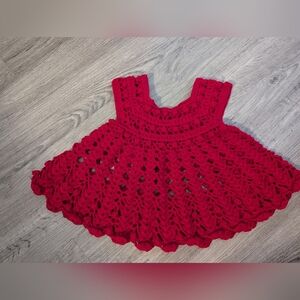 Handmade Crochet Baby Dress Red Cotton Size 6-18 Months